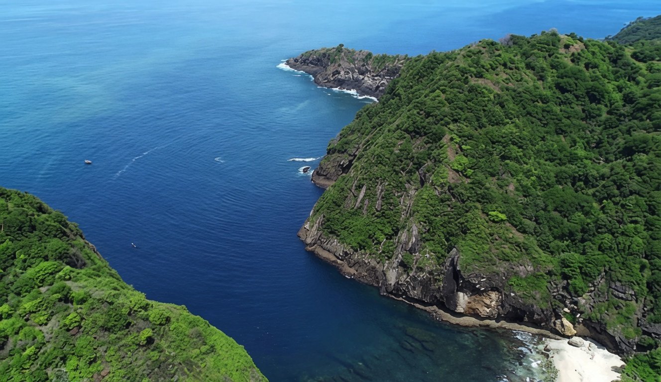 Aerial view of the private bay entrance at Kertasari, West Sumbawa