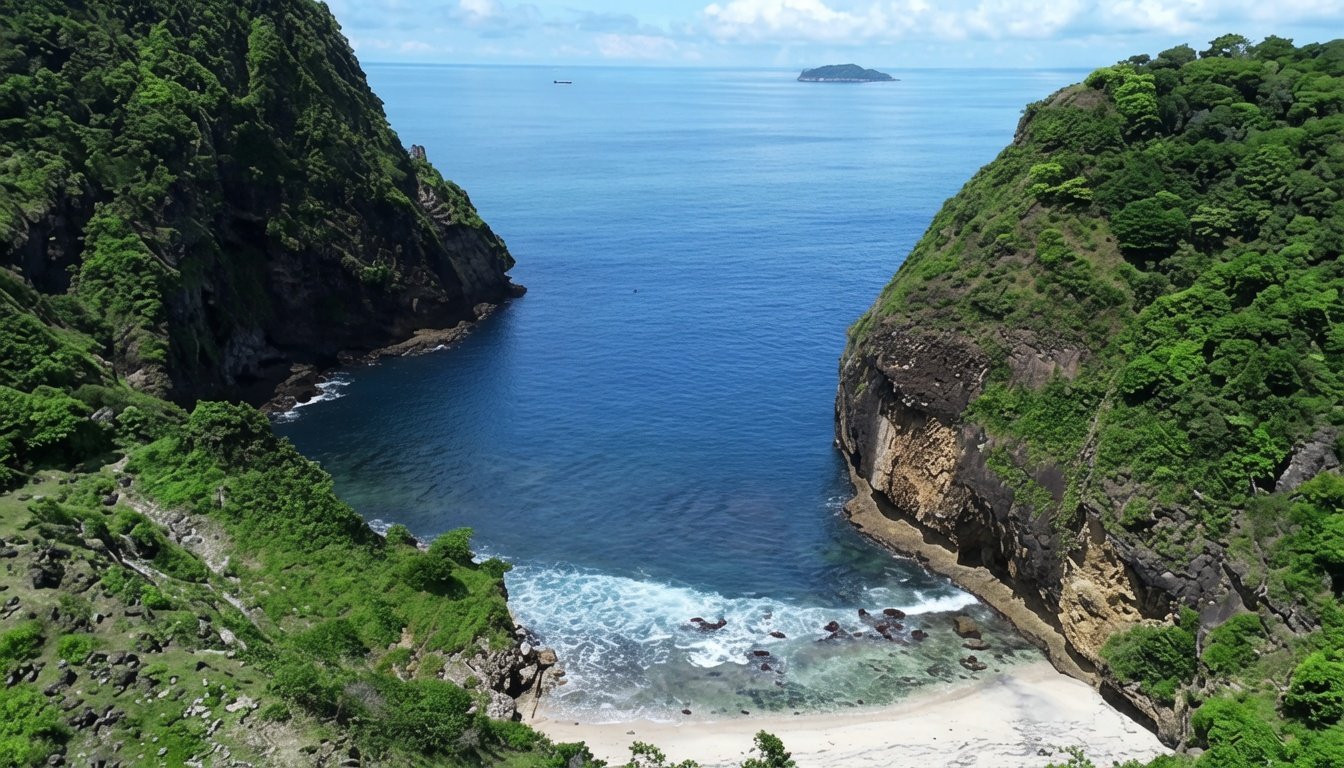 Secluded white sand cove at Kertasari Bay, West Sumbawa
