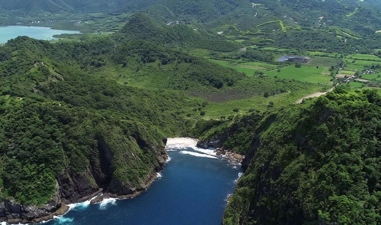 Aerial view of the valley leading to the coastline